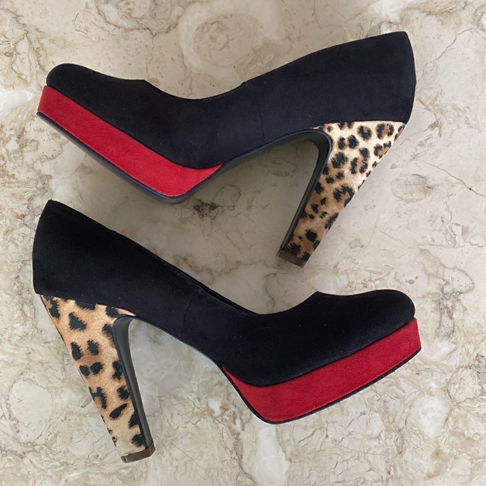 Call It Spring Platform Heels Red Black & Leopard Print